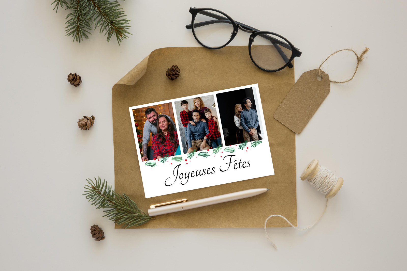 Modèle 18 - Carte de Noël 3 photos décor sapin